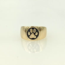 Load image into Gallery viewer, Cat and Dog Passion Paw Print Signet Ring in 14K Gold