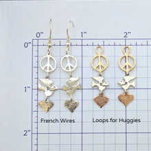 Load image into Gallery viewer, Let There be Peace on Earth...Peace Sign,Dove and Heart Earrings