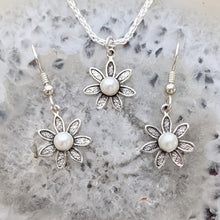 Load image into Gallery viewer, Flower Power Ensemble with Freshwater Pearls - Petite Pendant and Matching Earrings
