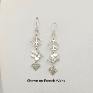 Let There be Peace on Earth...Peace Sign,Dove and Heart Earrings