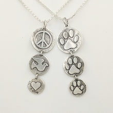 Load image into Gallery viewer, Puppy Dog or Kitty Cat Paw Print Tri-Coin Drop Reversible Pendant