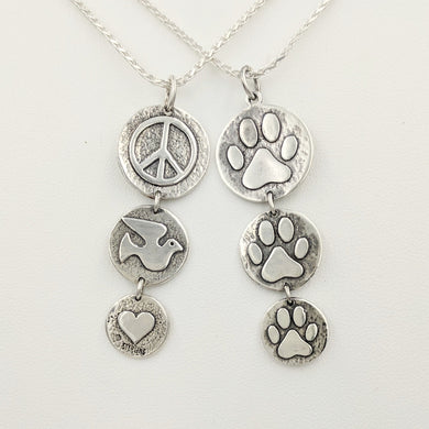 Puppy Dog or Kitty Cat Paw Print Tri-Coin Drop Reversible Pendant