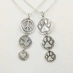 Puppy Dog or Kitty Cat Paw Print Tri-Coin Drop Reversible Pendant