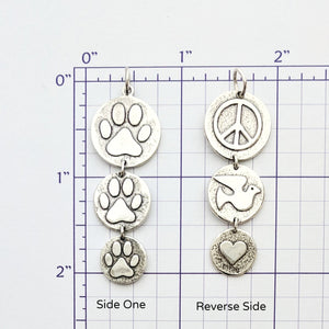 Puppy Dog or Kitty Cat Paw Print Tri-Coin Drop Reversible Pendant