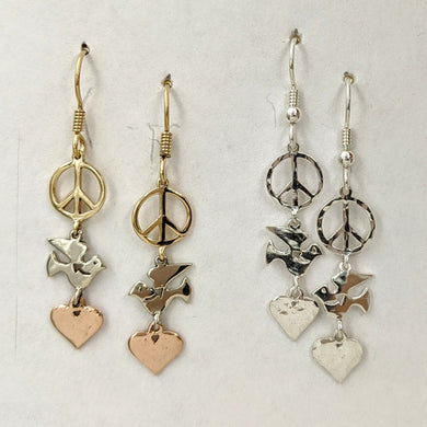 Let There be Peace on Earth...Peace Sign,Dove and Heart Earrings