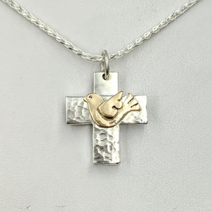 Cross - Heavy "T" Pendant - Sterling Silver with Symbolic Icons