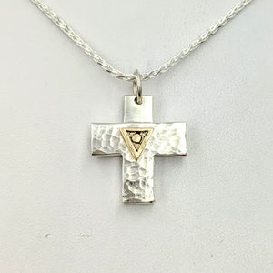 Cross - Heavy "T" Pendant - Sterling Silver with Symbolic Icons