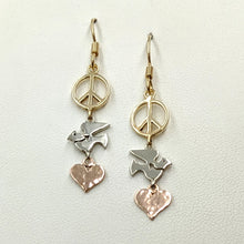Load image into Gallery viewer, Let There be Peace on Earth...Peace Sign,Dove and Heart Earrings