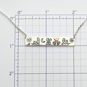 Kitty Cat Icon Bar Necklaces with Heart