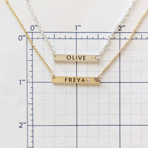 Custom Bar Name Necklaces with Gemstones  - Sterling Silver