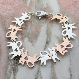 Kitty Cat Link Bracelet - 14K Gold and Sterling Silver Links