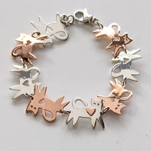 Kitty Cat Link Bracelet - 14K Gold and Sterling Silver Links