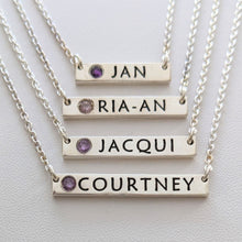 Load image into Gallery viewer, Custom Bar Name Necklaces with Gemstones  - Sterling Silver