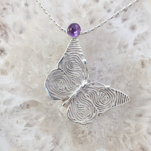 Custom Monarch Butterfly Fingerprint Pendant with Gemstone