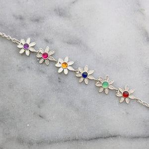 Flower Power Sterling Silver Bracelet with Colored Gemstones - Custom