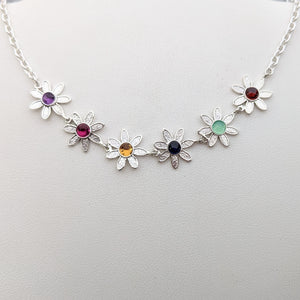 Flower Power Sterling Silver Necklace with Colored Gemstones - Custom