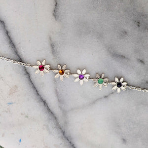 Flower Power Sterling Silver Bracelet with Colored Gemstones - Custom