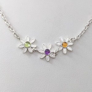 Flower Power Sterling Silver Necklace with Colored Gemstones - Custom