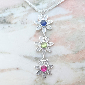 Flower Power Drop Pendant with Colored Cabochon Gemstones - Custom