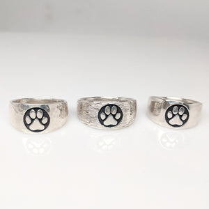 Cat and Dog Passion Paw Print Signet Ring in Sterling Silver