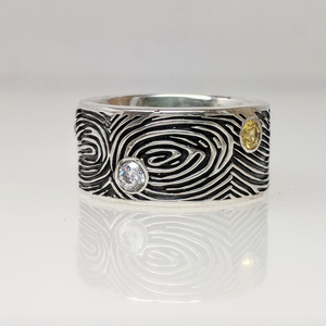 Custom Fingerprint Band with Gemstones