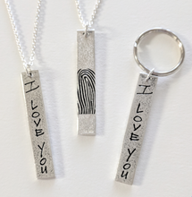 Load image into Gallery viewer, Fingerprint and Love Note Reversible Bar Pendant or Key Tag
