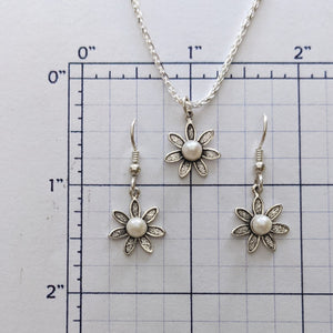 Flower Power Ensemble with Freshwater Pearls - Petite Pendant and Matching Earrings